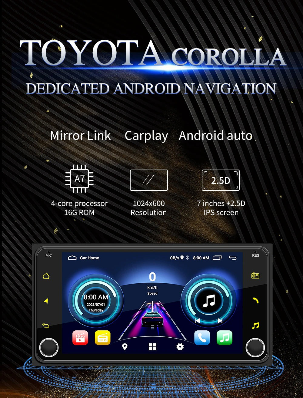 2 + 32G Android Stereo Apple Carplay / Android Auto Suit Toyota Including Rear View Camera GPS Bluetooth Touch screen