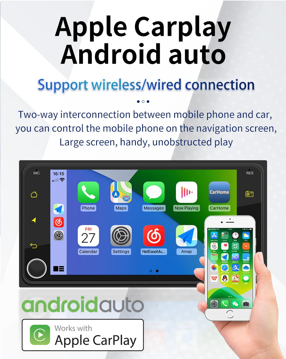 2 + 32G Android Stereo Apple Carplay / Android Auto Suit Toyota Including Rear View Camera GPS Bluetooth Touch screen